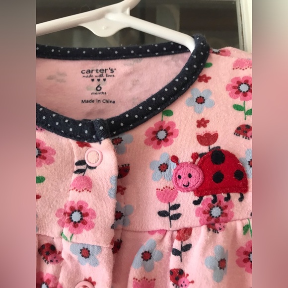 Carter’s size 6 months ladybug and floral snap up shortall onesie for girl baby - Picture 5 of 5